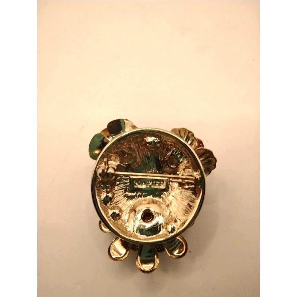 Napier Brooch Pin 3 Flower Cluster Floral Pink White Enamel Faux Pearls with Box